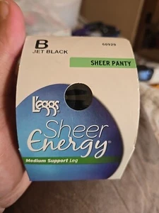 Leggs Sheer Energy Sheer Panty & Toe, Pantyhose Size B Jet Black 60929 - Picture 1 of 4