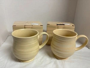 Temptations by Tara Light Yellow Striped 16 oz Coffee Mugs Set of 2 NEW in Box - Picture 1 of 7