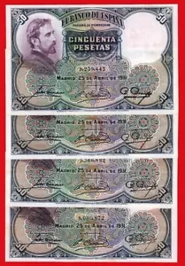Lote de 4 billetes, 50 Pesetas, 1931 ''Rosales'' - Picture 1 of 2