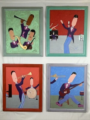 Rare Signed Appel 1995 Original Jazz Band Paintings-Set of 4-Abstract Music Art - Image 1 of 4