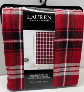 Ralph Lauren Duschvorhang kariert rot schwarz 70 x 72 maßgeschneiderter Saum Designer Bad - Bild 1 von 5