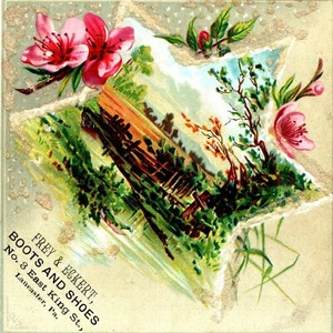 1880 Lancaster, PA Frey Eckert Boots & Shoes Trade Card East King St. Glitter C7 - Bild 1 von 3
