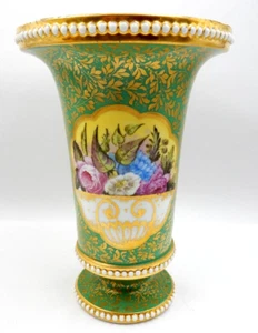 ANTIKE ROYAL CROWN DERBY ROTE MARKIERUNG GRÜN GOLD VERGOLDET FLORALES MUSTER ÜBERLAUF VASE - Bild 1 von 17