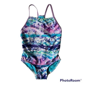 Speedo- Girls Thin Strap One Piece Swimsuit Size XS (5/6) Purple Tie-Dye - Picture 1 of 6