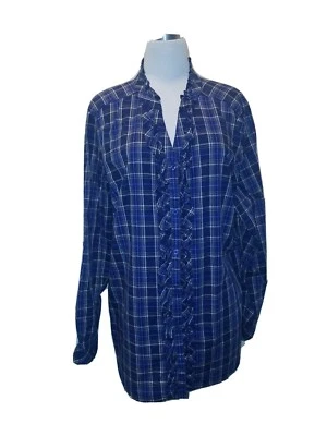 Camisa abotonada para mujer Laura Scott talla 16/18, azul, blanco, cuadros oliva, nueva con etiquetas Foto 1 de 4