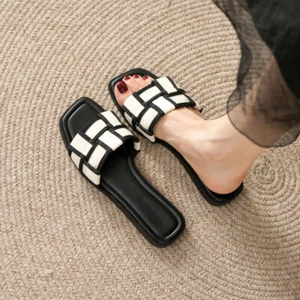 Women's Pearl Sandals Rhinestone Embellished Slides Flat Beach Slippers - Picture 1 of 7