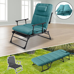 Folding Camping Cots 4-6 Position Adjustable Cot 3in 1 Lounge Chair Bed Recliner