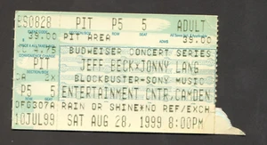 JEFF BECK & JONNY LANG CONCERT TICKET STUB AUG 28 1999 CAMDEN NJ BLOCKBUSTER ENT - Picture 1 of 2