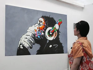 Large Urban Dj Monkey Ape Chimp Painting Street Art Canvas Graffiti - Picture 1 of 6