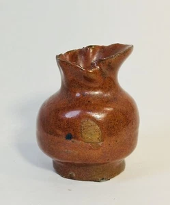 Handmade Pottery Bud Vase Rustic Reddish-Brown Glaze Pinched Top 3” - Picture 1 of 11