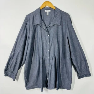Style & Co Women’s Shirt Plus Size 24W Blue Roll Tab Sleeve Button Up Pockets - Picture 1 of 10