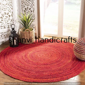 8 Feet Round Braided Rug Reversible Cotton Chindi Floor Mat Handmade Round Rugs - Picture 1 of 4