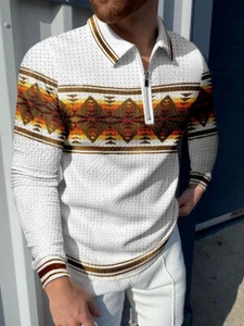 Men's T Shirt Graphic Printed Top Long Sleeve Fashion Activewear T-Shirt 1/4 Zip - Picture 1 of 35