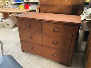 Vintage Large Heavy Brown Wooden Chest of 4 Drawers Lockable - Picture 1 of 10