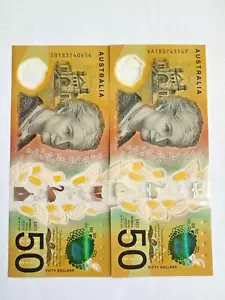 Australian Fifty 50 Dollar Notes 2018 First and Last Prefix AA18 IB18 Generation - Picture 1 of 6