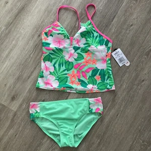 Zero Xposur Girls Swimwear Size 14 NWT Green & Pink Tropical Pattern. - Picture 1 of 2
