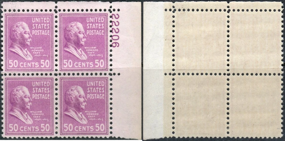 US Scott #831, Plate block of 4, MNH "50 cent William Howard Taft" - Image 1 of 1