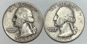 1959 and 1959-D 25C Washington Quarters 90% Silver - Picture 1 of 4