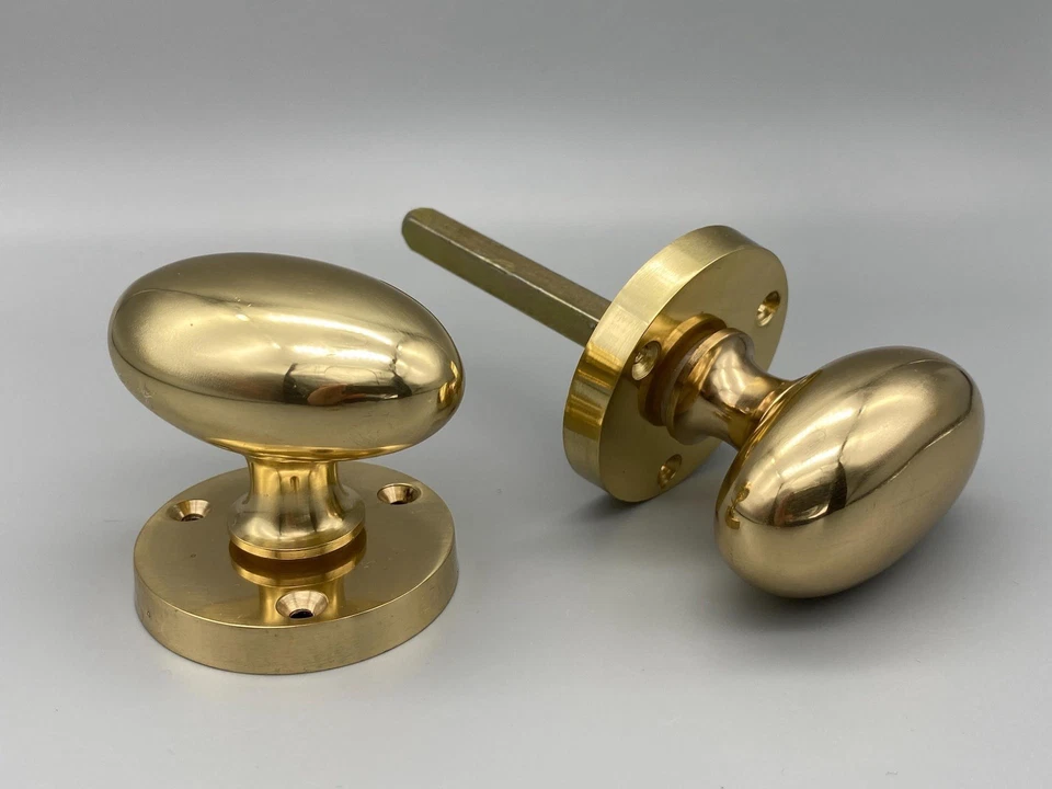 Solid Brass Victorian Oval Mortice Set - 65mm Knobs - Pair - Image 1 of 1
