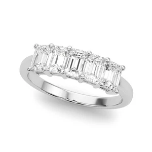 Anello anniversario cinque diamanti coltivati in laboratorio taglio smeraldo oro bianco 18 carati - 2 ct DE/VVS - Foto 1 di 28