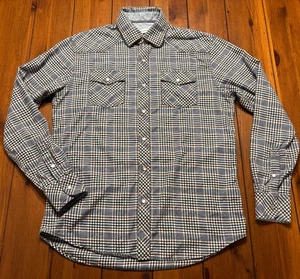 Camisa de franela a cuadros JAMES CAMPBELL manga larga cuello perla broches de presión occidental MED - Imagen 1 de 17