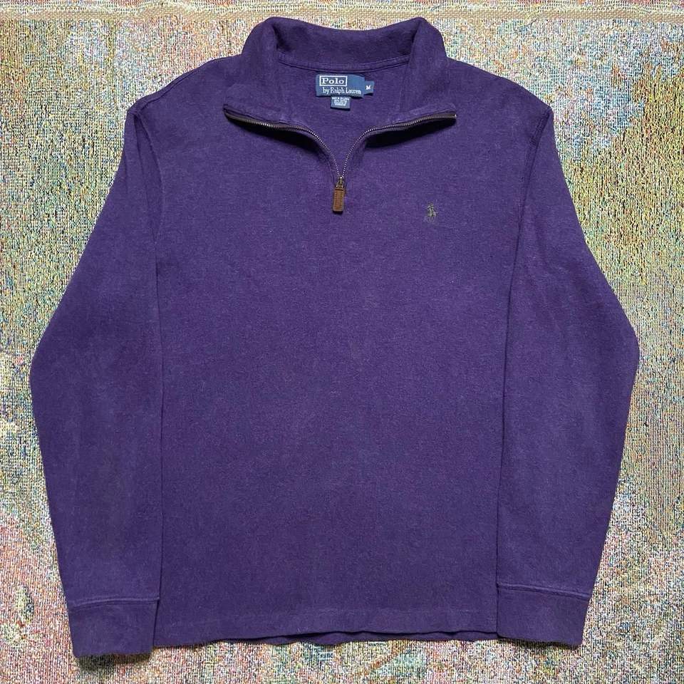 Polo Ralph Lauren Rib Knit Sweater 1/4 Zip Pullover Medium Purple 90s Vintage - Image 1 of 4