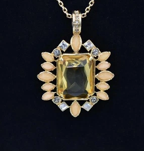 Ann Taylor Pendant Rhinestone Gold Tone Necklace Multicolor 32" - Picture 1 of 15