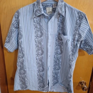 VTG Y2K Point Zero Button Down Shirt Embroidered Cross Long Sleeve Striped Large - Picture 1 of 9