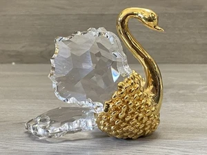 Figura de cisne de cristal de Swarovski chapada en oro La Melodie años 80 firmada - Imagen 1 de 11