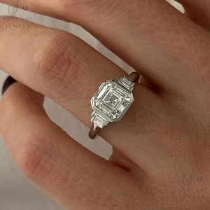 IGI Certified Asscher Cut Lab Grown Diamond Engagement Ring In 14K Solid Gold - Picture 1 of 15