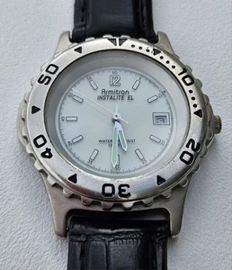 Vintage 90s Armitron Divers Style Silver Tone Instalite Mens Date Watch Works - Bild 1 von 6