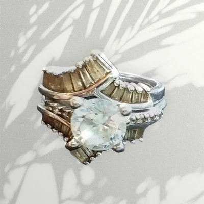 2 piezas Anillo de compromiso de plata talla 5 conjunto nupcial estampado 925 PJM vintage  Foto 1 de 4