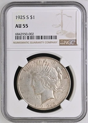 1925-S San Francisco Mint Silver Peace Dollar NGC AU55 - Image 1 of 4