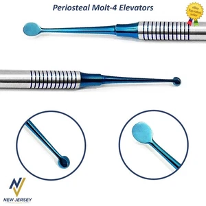 Dental Periosteal Elevator Molt # 4 Blue Titanium Coated Double Ended German Gr - Picture 1 of 3