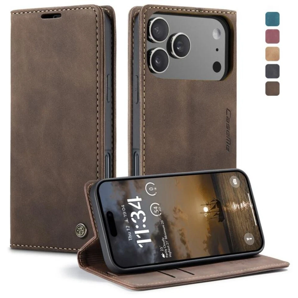 For iPhone 17 17Pro 17Max 17Air Premium Leather Wallet Magnetic Flip back case - Image 1 of 4