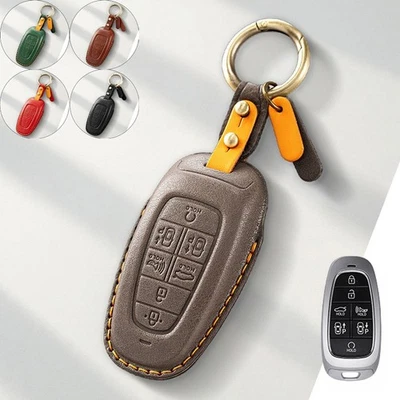 Genuine Leather Car Remote Key Fob Case Cover Bag For Hyundai Nexo Sonata 2019+ - Image 1 of 4