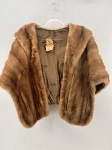 Vintage Fur Mink Stole Open Shoulder Wrap One Size VTG Caramel - Picture 1 of 10