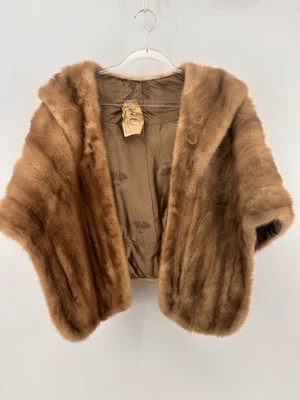 Vintage Fur Mink Stole Open Shoulder Wrap One Size VTG Caramel - Image 1 of 4