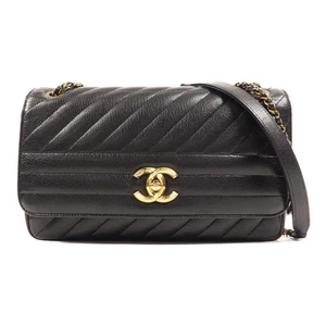 Bolso de hombro Chanel CC GHW Coco Mark acolchado con solapa cadena A93231 piel de becerro negro - Imagen 1 de 16