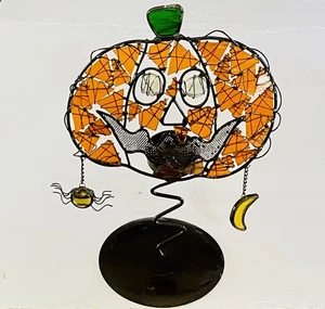 Mosaico Vetro Colorato Halloween Zucca Jack O Lanterna Portacandele Luna Ragno - Foto 1 di 14