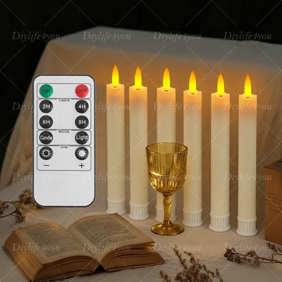 6件装无焰闪烁LED锥形蜡烛灯带支架和遥控器 — 第 1/4 张图片
