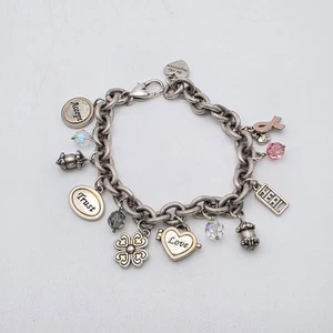 BRIGHTON 'Power of Pink' Charm Bracelet Locket Breast Cancer Awareness Ribbon 9" - Picture 1 of 8