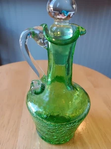 Pilgrim And Hamon Crackle Glass Mini Cruet Vase With Stopper Light Green Hand... - Picture 1 of 10