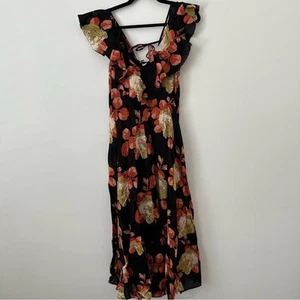 THE GREAT Geranium Dress Black and Pink Cabbage Print Maxi (Size 1) Small - Picture 1 of 11