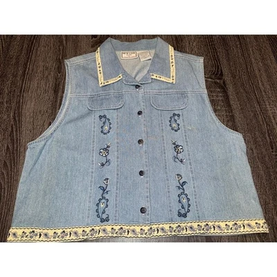 Chaleco Denim Vintage Años 90 New Look Petites Bordado Floral Paisley Western PL Foto 1 de 4