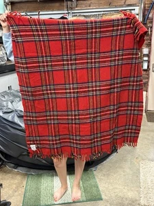 VTG Faribo Faribault Blanket Woolen Mills Co Red Plaid Fringed Pure Wool - Picture 1 of 8
