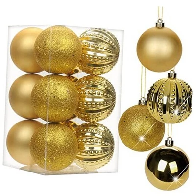 Рождественские шары 3,15 дюйма украшения 12 шт. небьющиеся рождественские 3,15 дюйма/12 шт. золото - Изображение 1 из 4