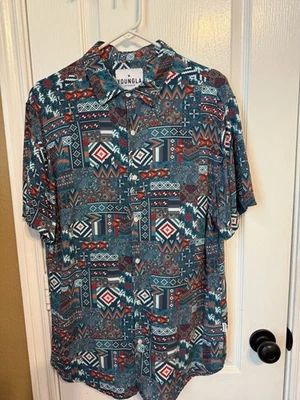 YoungLA Large L Button Up Shirt All Over Print Men  Short Sleeve Aztec - Image 1 of 4
