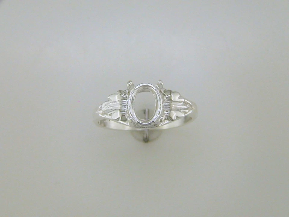 (8x6 - 9x7 mm) Oval Solitaire Leaf Ring Setting Sterling Silver - Image 1 of 1