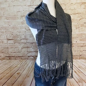 tommy hilfiger womens striped knit fringe scarf gray black metallic 2009 - Picture 1 of 5